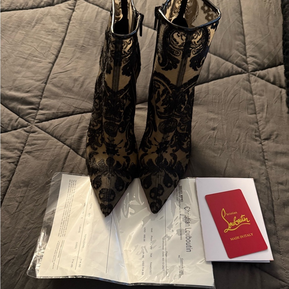 Christian Louboutin Black Heeled Boots with Signature Red Sole